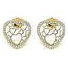 Oro Laminado Stud Earring, Gold Filled Style Heart Design, with White Micro Pave, Polished, Golden Finish, 02.156.0512