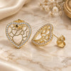 Oro Laminado Stud Earring, Gold Filled Style Heart Design, with White Micro Pave, Polished, Golden Finish, 02.156.0512