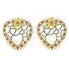 Oro Laminado Stud Earring, Gold Filled Style Heart Design, with Garnet and White Micro Pave, Polished, Golden Finish, 02.156.0512.1
