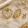 Oro Laminado Stud Earring, Gold Filled Style Heart Design, with Garnet and White Micro Pave, Polished, Golden Finish, 02.156.0512.1