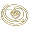 Oro Laminado Pendant Necklace, Gold Filled Style Heart Design, with White Micro Pave, Polished, Golden Finish, 04.156.0372.20 (02 MM Thickness, 20 Inches Length)