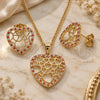 Oro Laminado Earring and Pendant Adult Set, Gold Filled Style Heart Design, with Garnet and White Micro Pave, Polished, Golden Finish, 10.156.0316.1