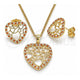 Oro Laminado Earring and Pendant Adult Set, Gold Filled Style Heart Design, with Garnet and White Micro Pave, Polished, Golden Finish, 10.156.0316.1