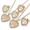 Oro Laminado Earring and Pendant Adult Set, Gold Filled Style Heart Design, with Garnet and White Micro Pave, Polished, Golden Finish, 10.156.0316.1