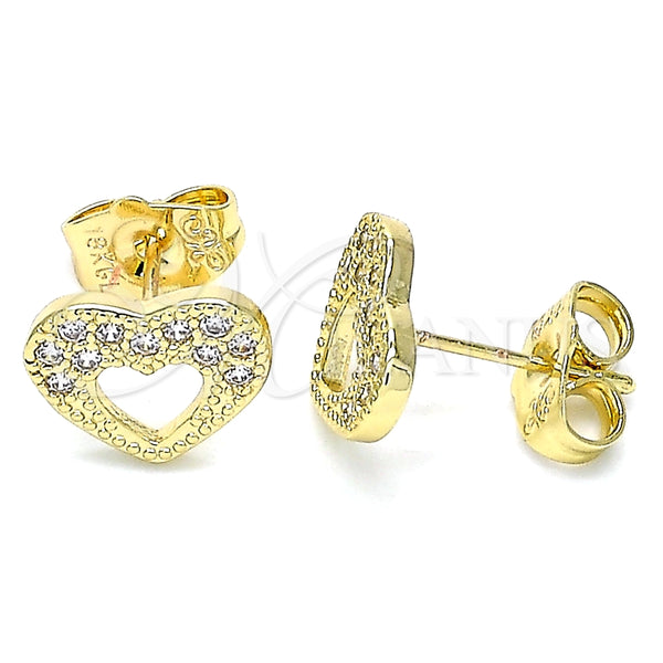 Gold Filled Ring — Stud Earring Heart Design with White Micro Pave — main product view — SKU 140083 | Oro Laminado anillo — Stud Earring corazón diseño with blanco Micro Pave — SKU 140083
