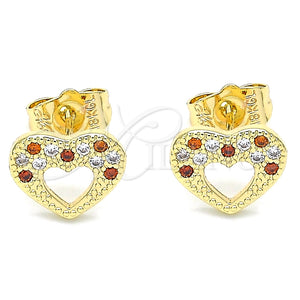 Gold Filled Ring — Stud Earring Heart Design with Garnet and White — main product view — SKU 140084 | Oro Laminado anillo — Stud Earring corazón diseño with Garnet and blanco — SKU 140084