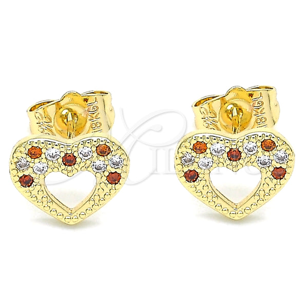 Gold Filled Ring — Stud Earring Heart Design with Garnet and White — main product view — SKU 140084 | Oro Laminado anillo — Stud Earring corazón diseño with Garnet and blanco — SKU 140084