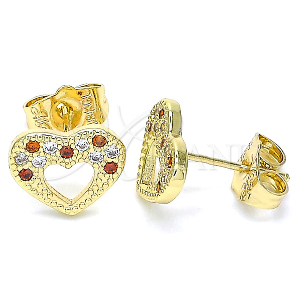 Gold Filled Ring — Stud Earring Heart Design with Garnet and White — alternate product view — SKU 140084 | Oro Laminado anillo — Stud Earring corazón diseño with Garnet and blanco — SKU 140084