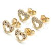 Oro Laminado Stud Earring, Gold Filled Style Heart Design, with Garnet and White Micro Pave, Polished, Golden Finish, 02.156.0513.1