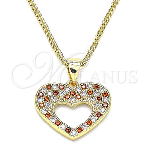 Gold Filled Necklace — Pendant Necklace Heart Design with Garnet and White — main product view — SKU 140086 | Oro Laminado collar — Pendant Necklace corazón diseño with Garnet and blanco — SKU 140086