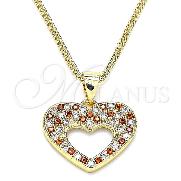 Gold Filled Necklace — Pendant Necklace Heart Design with Garnet and White — main product view — SKU 140086 | Oro Laminado collar — Pendant Necklace corazón diseño with Garnet and blanco — SKU 140086