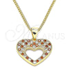 Oro Laminado Pendant Necklace, Gold Filled Style Heart Design, with Garnet and White Micro Pave, Polished, Golden Finish, 04.156.0373.1.20 (02 MM Thickness, 20 Inches Length)
