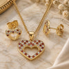 Oro Laminado Earring and Pendant Adult Set, Gold Filled Style Heart Design, with Garnet and White Micro Pave, Polished, Golden Finish, 10.156.0317.1