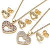 Oro Laminado Earring and Pendant Adult Set, Gold Filled Style Heart Design, with Garnet and White Micro Pave, Polished, Golden Finish, 10.156.0317.1