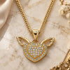 Oro Laminado Pendant Necklace, Gold Filled Style Heart Design, with White Micro Pave, Polished, Golden Finish, 04.156.0374.20 (02 MM Thickness, 20 Inches Length)