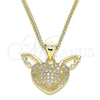 Oro Laminado Pendant Necklace, Gold Filled Style Heart Design, with White Micro Pave, Polished, Golden Finish, 04.156.0374.20 (02 MM Thickness, 20 Inches Length)