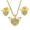 Oro Laminado Earring and Pendant Adult Set, Gold Filled Style Heart Design, with Garnet and White Micro Pave, Polished, Golden Finish, 10.156.0318.1