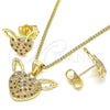 Oro Laminado Earring and Pendant Adult Set, Gold Filled Style Heart Design, with Garnet and White Micro Pave, Polished, Golden Finish, 10.156.0318.1