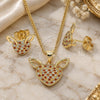 Oro Laminado Earring and Pendant Adult Set, Gold Filled Style Heart Design, with Garnet and White Micro Pave, Polished, Golden Finish, 10.156.0318.1