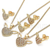 Oro Laminado Earring and Pendant Adult Set, Gold Filled Style Heart Design, with Garnet and White Micro Pave, Polished, Golden Finish, 10.156.0318.1