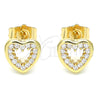 Oro Laminado Stud Earring, Gold Filled Style Heart Design, with White Cubic Zirconia, Polished, Golden Finish, 02.156.0515