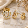 Oro Laminado Stud Earring, Gold Filled Style Heart Design, with White Cubic Zirconia, Polished, Golden Finish, 02.156.0515