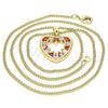 Oro Laminado Pendant Necklace, Gold Filled Style Heart Design, with Garnet and White Cubic Zirconia, Polished, Golden Finish, 04.156.0375.1.20 (02 MM Thickness, 20 Inches Length)