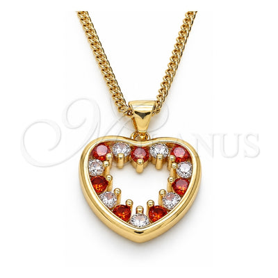 Oro Laminado Pendant Necklace, Gold Filled Style Heart Design, with Garnet and White Cubic Zirconia, Polished, Golden Finish, 04.156.0375.1.20 (02 MM Thickness, 20 Inches Length)