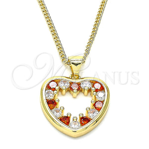 Gold Filled Necklace — Pendant Necklace Heart Design with Garnet and White — main product view — SKU 140098 | Oro Laminado collar — Pendant Necklace corazón diseño with Garnet and blanco — SKU 140098
