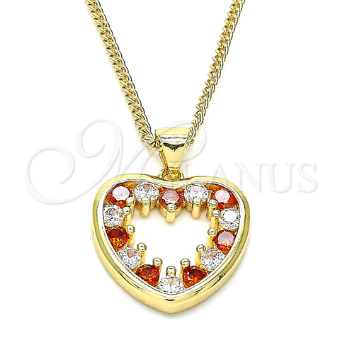 Oro Laminado Pendant Necklace, Gold Filled Style Heart Design, with Garnet and White Cubic Zirconia, Polished, Golden Finish, 04.156.0375.1.20 (02 MM Thickness, 20 Inches Length)