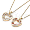 Oro Laminado Pendant Necklace, Gold Filled Style Heart Design, with Garnet and White Cubic Zirconia, Polished, Golden Finish, 04.156.0375.1.20 (02 MM Thickness, 20 Inches Length)