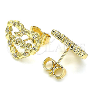 Gold Filled Ring — Stud Earring Heart and Love Design with White — main product view — SKU 140101 | Oro Laminado anillo — Stud Earring corazón and Love diseño with blanco — SKU 140101