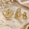 Oro Laminado Stud Earring, Gold Filled Style Heart and Love Design, with White Micro Pave, Polished, Golden Finish, 02.156.0516
