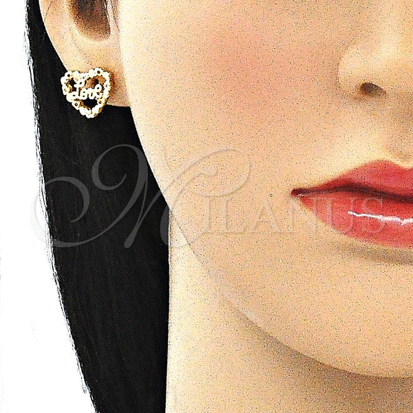 Gold Filled Ring — Stud Earring Heart and Love Design with Garnet — alternate product view — SKU 140102 | Oro Laminado anillo — Stud Earring corazón and Love diseño with Garnet — SKU 140102