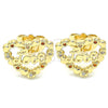 Oro Laminado Stud Earring, Gold Filled Style Heart and Love Design, with Garnet and White Micro Pave, Polished, Golden Finish, 02.156.0516.1