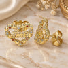 Oro Laminado Stud Earring, Gold Filled Style Heart and Love Design, with Garnet and White Micro Pave, Polished, Golden Finish, 02.156.0516.1