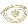Oro Laminado Pendant Necklace, Gold Filled Style Heart and Love Design, with White Micro Pave, Polished, Golden Finish, 04.156.0376.20 (02 MM Thickness, 20 Inches Length)