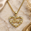 Oro Laminado Pendant Necklace, Gold Filled Style Heart and Love Design, with White Micro Pave, Polished, Golden Finish, 04.156.0376.20 (02 MM Thickness, 20 Inches Length)
