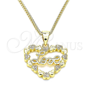 Gold Filled Necklace — Pendant Necklace Heart and Love Design with White — main product view — SKU 140103 | Oro Laminado collar — Pendant Necklace corazón and Love diseño with blanco — SKU 140103