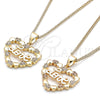 Oro Laminado Pendant Necklace, Gold Filled Style Heart and Love Design, with White Micro Pave, Polished, Golden Finish, 04.156.0376.20 (02 MM Thickness, 20 Inches Length)
