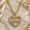 Oro Laminado Pendant Necklace, Gold Filled Style Heart and Love Design, with Garnet and White Micro Pave, Polished, Golden Finish, 04.156.0376.1.20 (02 MM Thickness, 20 Inches Length)