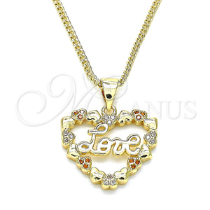Gold Filled Necklace — Pendant Necklace Heart and Love Design with Garnet — main product view — SKU 140104 | Oro Laminado collar — Pendant Necklace corazón and Love diseño with Garnet — SKU 140104