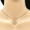 Oro Laminado Earring and Pendant Adult Set, Gold Filled Style Heart and Love Design, with White Micro Pave, Polished, Golden Finish, 10.156.0320