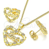 Oro Laminado Earring and Pendant Adult Set, Gold Filled Style Heart and Love Design, with White Micro Pave, Polished, Golden Finish, 10.156.0320