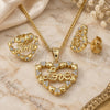 Oro Laminado Earring and Pendant Adult Set, Gold Filled Style Heart and Love Design, with White Micro Pave, Polished, Golden Finish, 10.156.0320