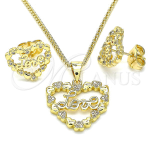 Gold Filled Ring — Earring and Pendant Adult Set Heart and Love — main product view — SKU 140105 | Oro Laminado anillo — Earring and Pendant Adult Set corazón and Love — SKU 140105