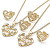 Oro Laminado Earring and Pendant Adult Set, Gold Filled Style Heart and Love Design, with White Micro Pave, Polished, Golden Finish, 10.156.0320