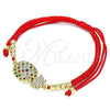 Oro Laminado Adjustable Bolo Bracelet, Gold Filled Style Pineapple and Ball Design, with Multicolor Micro Pave, Polished, Golden Finish, 03.368.0025.12 (03 MM Thickness, 12 Inches Length)
