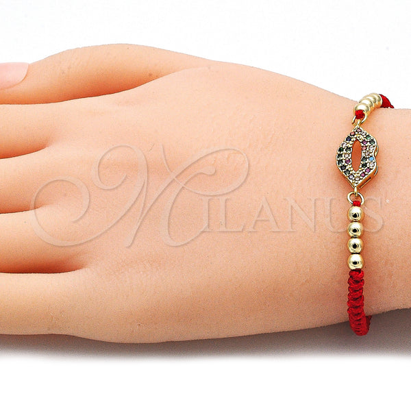 Gold Filled Bracelet — Adjustable Bolo Bracelet Lips and Ball Design with — alternate product view — SKU 140122 | Oro Laminado brazalete — Adjustable Bolo Bracelet Lips and Ball diseño with — SKU 140122