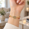 Oro Laminado Adjustable Bolo Bracelet, Gold Filled Style Lips and Ball Design, with Multicolor Micro Pave, Polished, Golden Finish, 03.368.0036.11 (03 MM Thickness, 11 Inches Length)